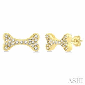 1/6 ctw Dog Bone Petite Round Cut Diamond Fashion Stud Earring in 10K Yellow Gold Fresh Statement