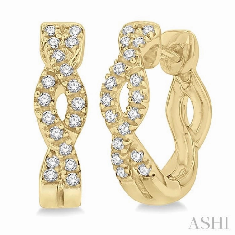 Natural Touch Custom Touch 1/6 Ctw Entwined Round Cut Diamond Huggie Petite Earrings in 10K Yellow Gold