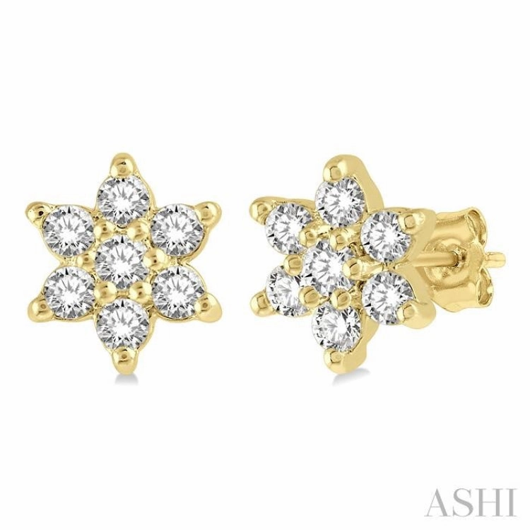 1/6 Ctw Floral Round Cut Diamond Petite Fashion Earring in 14K Yellow Gold Luxury Style Luxury Finish