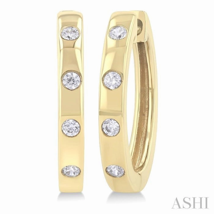 1/6 Ctw Flush Bezel Set Diamond Fashion Hoop Earring in 10K Yellow Gold Personal Touch Event Outfit