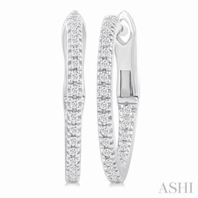 1/6 ctw Inside & Outside Round Cut Diamond Hoop Earring in 14K White Gold Daytime Style True Accent