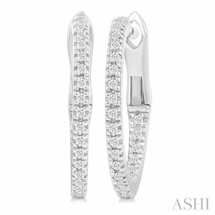 1/6 ctw Inside & Outside Round Cut Diamond Hoop Earring in 14K White Gold Daytime Style True Accent