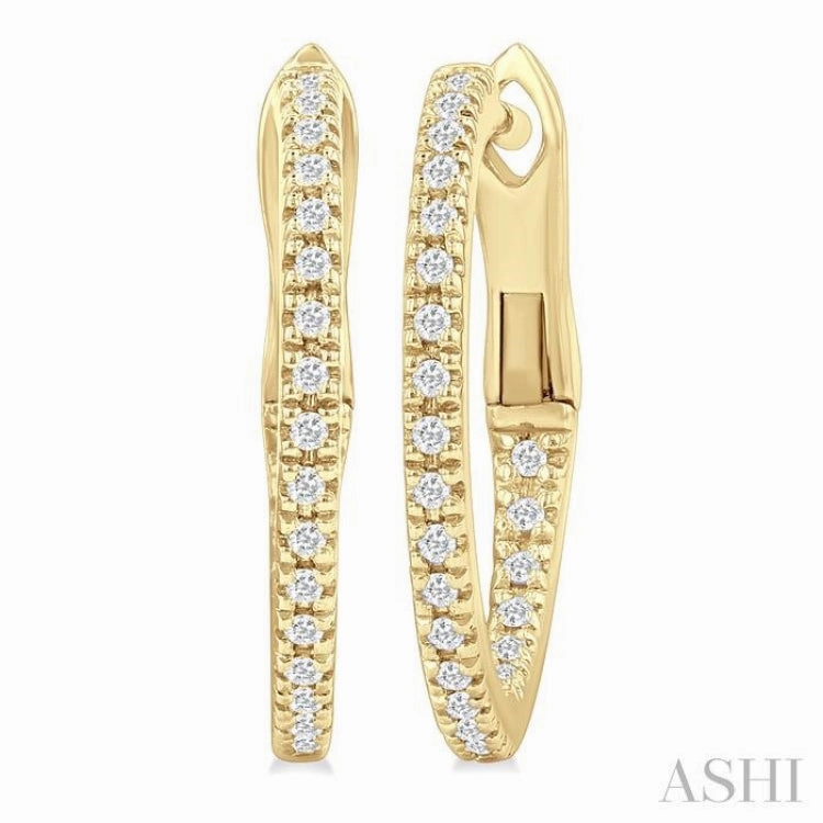 1/6 ctw Inside & Outside Round Cut Diamond Hoop Earring in 14K Yellow Gold Classic Craft