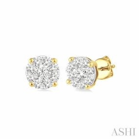 Glamour Appeal 1/6 Ctw Lovebright Round Cut Diamond Stud Earrings in 14K Yellow and white Gold