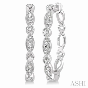 Shiny Treasures 1/6 ctw Marquise & Circle Motif Round Cut Diamond Hoop Earrings in 10K White Gold