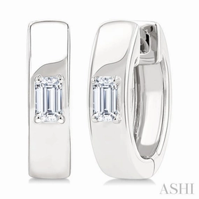 1/6 Ctw Octagon Shape Diamond Petite Huggie Earrings in 10K White Gold Vibrant Jewelry Design