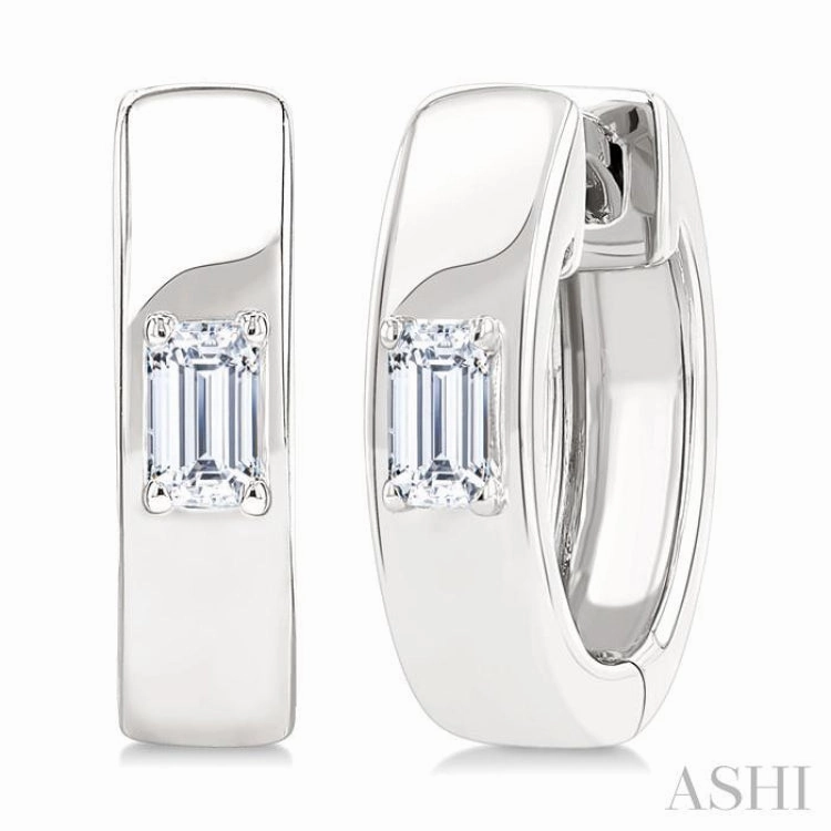 1/6 Ctw Octagon Shape Diamond Petite Huggie Earrings in 10K White Gold Vibrant Jewelry Design