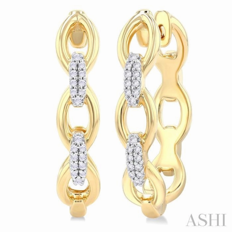 1/6 Ctw Open Window Marquise-Shaped Link Round Cut Diamond Fashion Hoop Earring in 14K Yellow Gold Luxe Accent Dainty Accessory