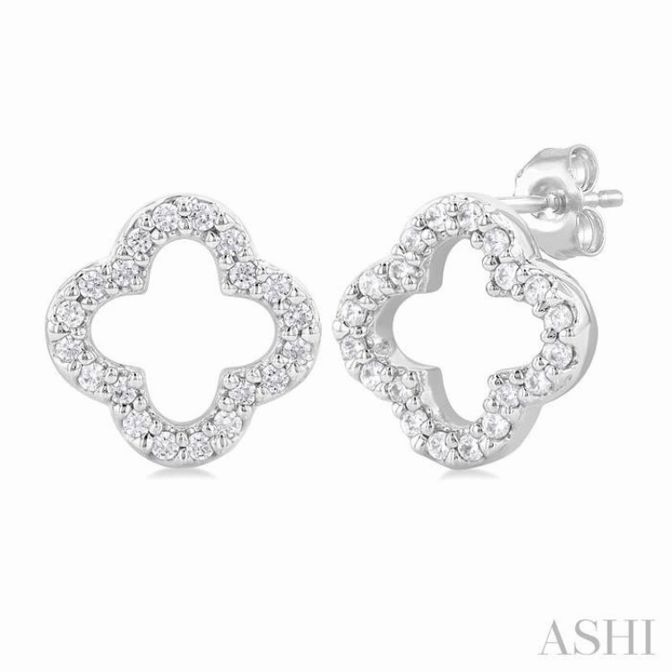 1/6 Ctw Petite Clover Round Cut Diamond Fashion Stud Earring in 10K White Gold Formal Vibe