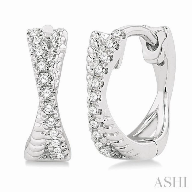 Bridal Collection 1/6 Ctw Petite Criss-Cross Rope and Round Cut Diamond Fashion Huggies in 10K White Gold