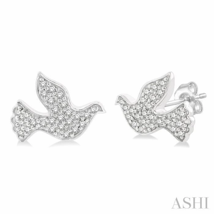Easy Match 1/6 Ctw Petite Dove Round Cut Diamond Fashion Stud Earring in 10K White Gold