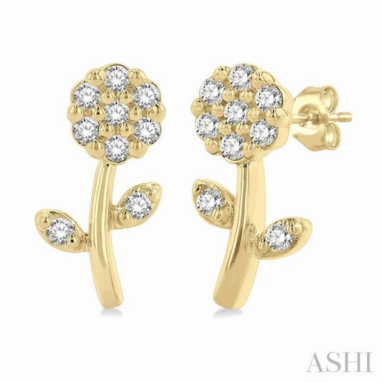 1/6 Ctw Petite Floral Round Cut Diamond Fashion Stud Earring in 10K Yellow Gold Delicate Spark