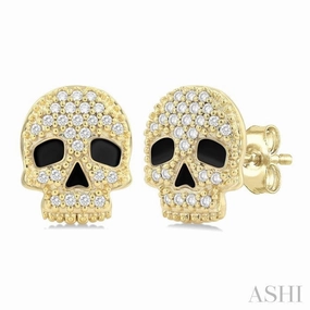 1/6 Ctw Petite Skull Single Cut Diamond Fashion Earrings in 10K Yellow Gold Fashion Glow Timeless Features