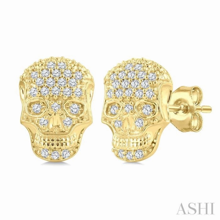 1/6 Ctw Petite Skull Single Cut Diamond Fashion Earrings in 10K Yellow Gold Everlasting Appeal Festival Outfit