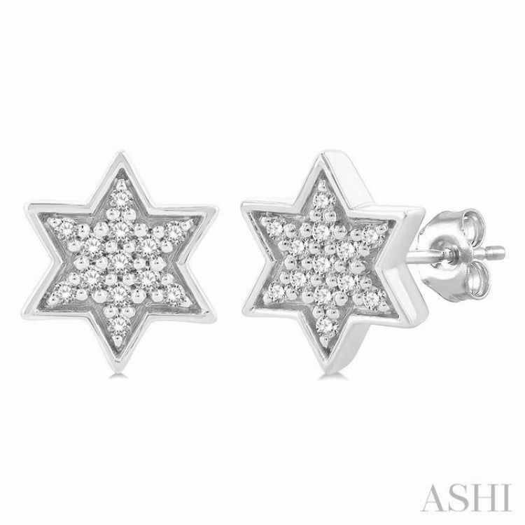 1/6 Ctw Petite Star of David Round Cut Diamond Fashion Stud Earring in 10K White Gold Opulent Design