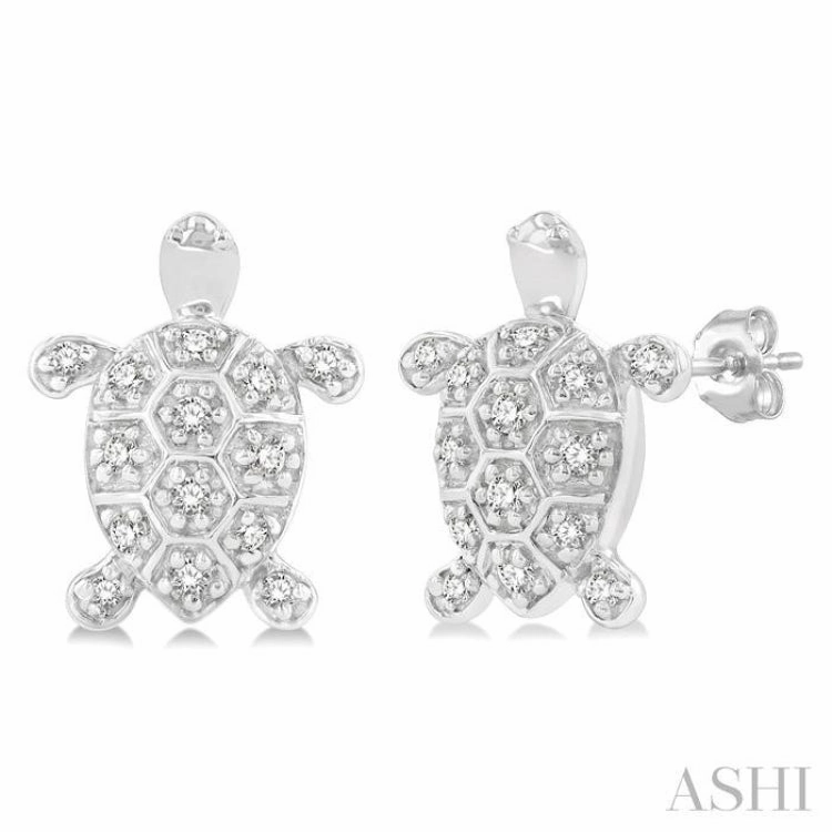 1/6 Ctw Petite Turtle Round Cut Diamond Fashion Stud Earring in 10K White Gold Unique Creation