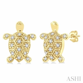 High Fashion Timeless Design 1/6 Ctw Petite Turtle Round Cut Diamond Fashion Stud Earring in 10K Yellow Gold