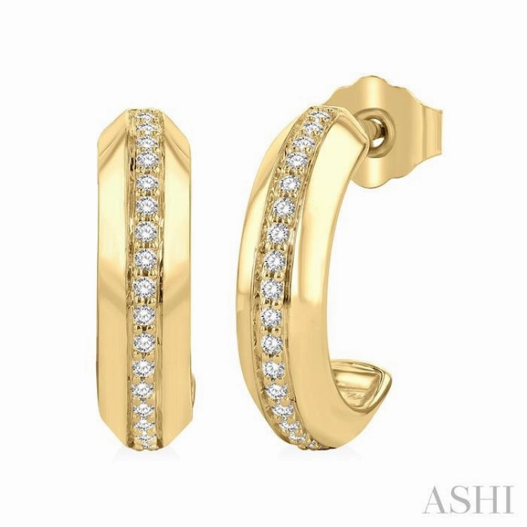 Custom Shine 1/6 Ctw Round Cut Diamond Bold Fashion Half Hoop Earrings in 10K Yellow Gold