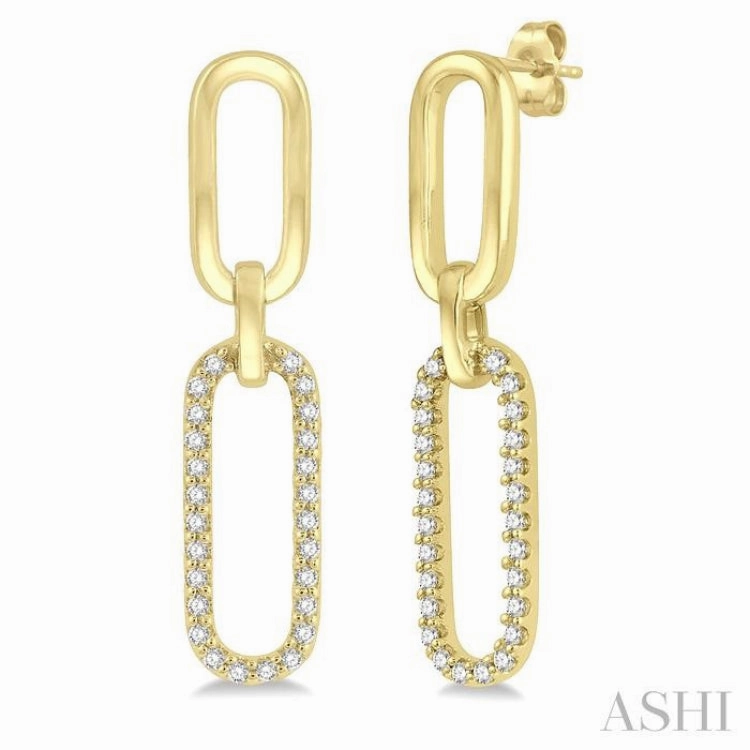 1/6 Ctw Round Cut Diamond Paperclip Earring in 14K Yellow Gold Minimal Sparkle