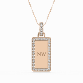1/6 ctw Round Lab Grown Diamond Engraveable Dogtag Pendant - 16 Inches Knotted Piece High-End Adornment