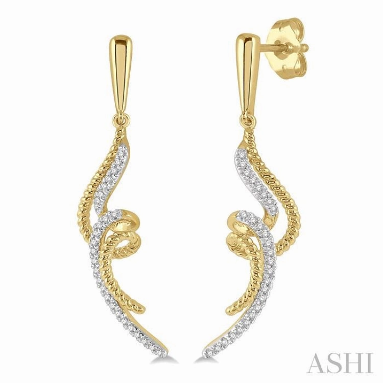 1/6 ctw Twin Twirl Round Cut Diamond Fashion Earring in 10K Yellow Gold Elegant Craft Beach Vibes