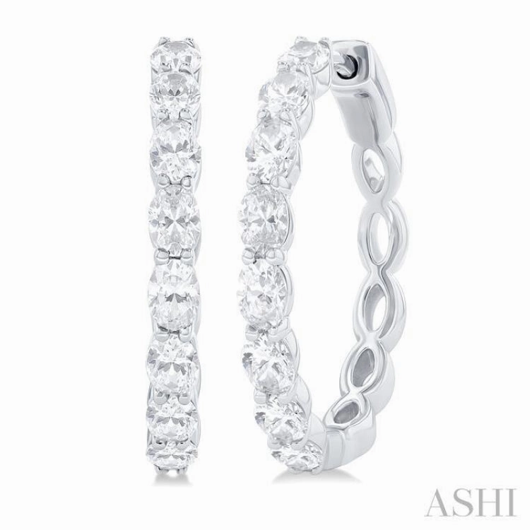 Stunning Style Luxurious Detail 1 7/8 ctw North-South Oval Cut Diamond Fashion Hoop Earring in 14K White Gold
