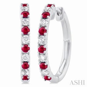 Fashion Gift Trendy Design 1.80 MM Round Shape Ruby and 1/4 Ctw Round Cut Diamond Precious Hoop Earring in 10K White Gold