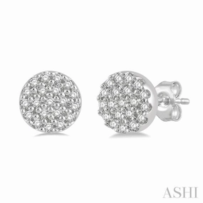 Sleek Piece 1/8 Ctw Disc Shape Round Cut Diamond Petite Fashion Earring in 14K White Gold