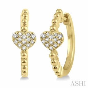 1/8 ctw Heart Charm Center Round Cut Diamond Huggie Earrings in 10K Yellow Gold Heritage Style Creative Craft