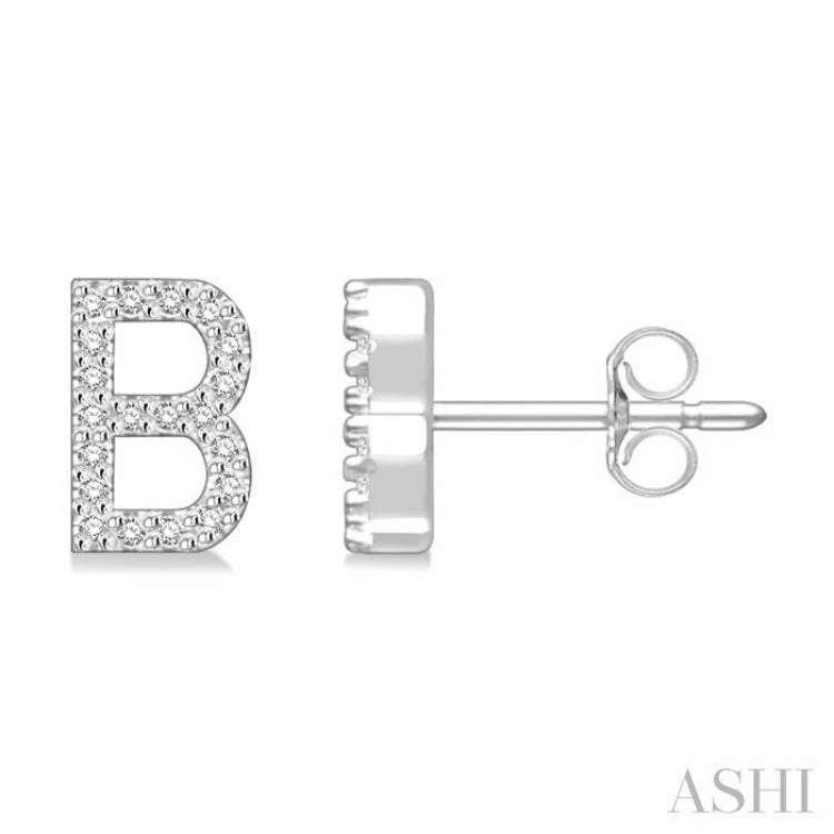 1/8 Ctw Initial 'B' Round Cut Diamond Earrings in 10K White Gold Charming Stones Stylish Addition
