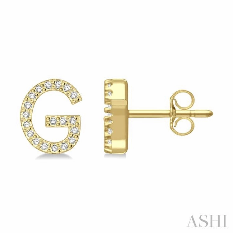 1/8 Ctw Initial 'G' Round Cut Diamond Earrings in 10K Yellow Gold Modern Flair