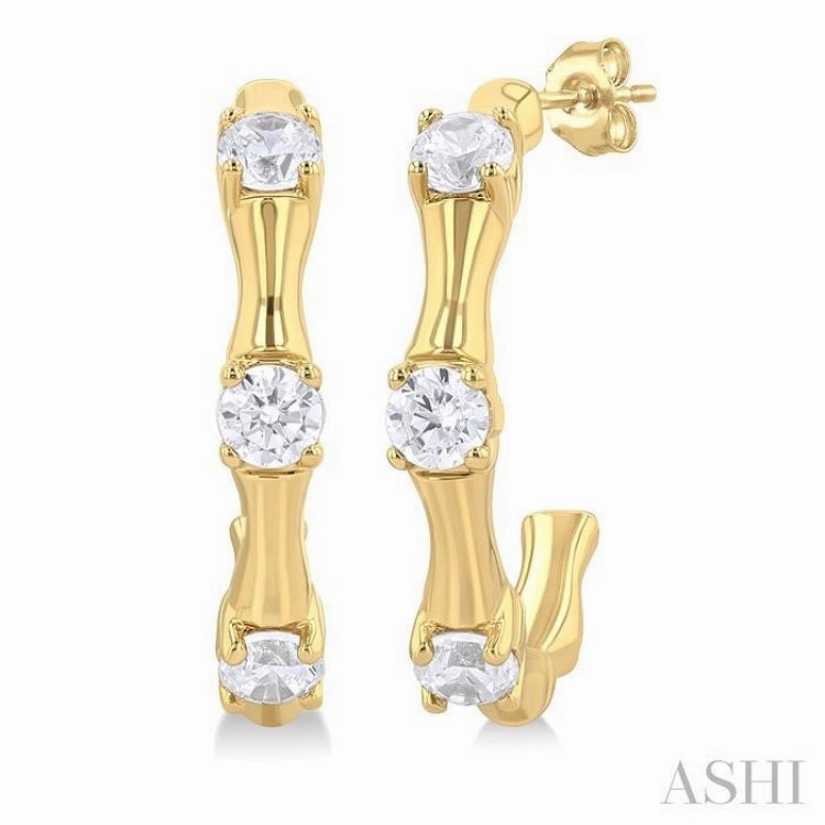 1/8 Ctw Petite Bamboo Shoot Inspired Round Cut Diamond Fashion Half Hoop Earring in 10K Yellow Gold Allure Sparkle Comfort Mood