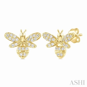 1/8 Ctw Petite Bumble Bee Round Cut Diamond Fashion Stud Earring in 10K Yellow Gold Finishing Touch