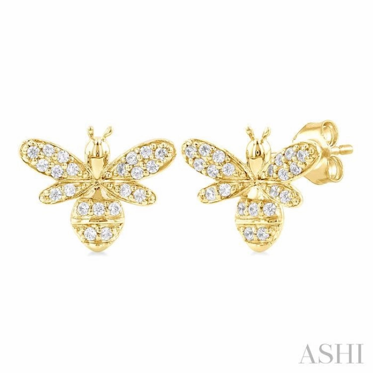 1/8 Ctw Petite Bumble Bee Round Cut Diamond Fashion Stud Earring in 10K Yellow Gold Finishing Touch