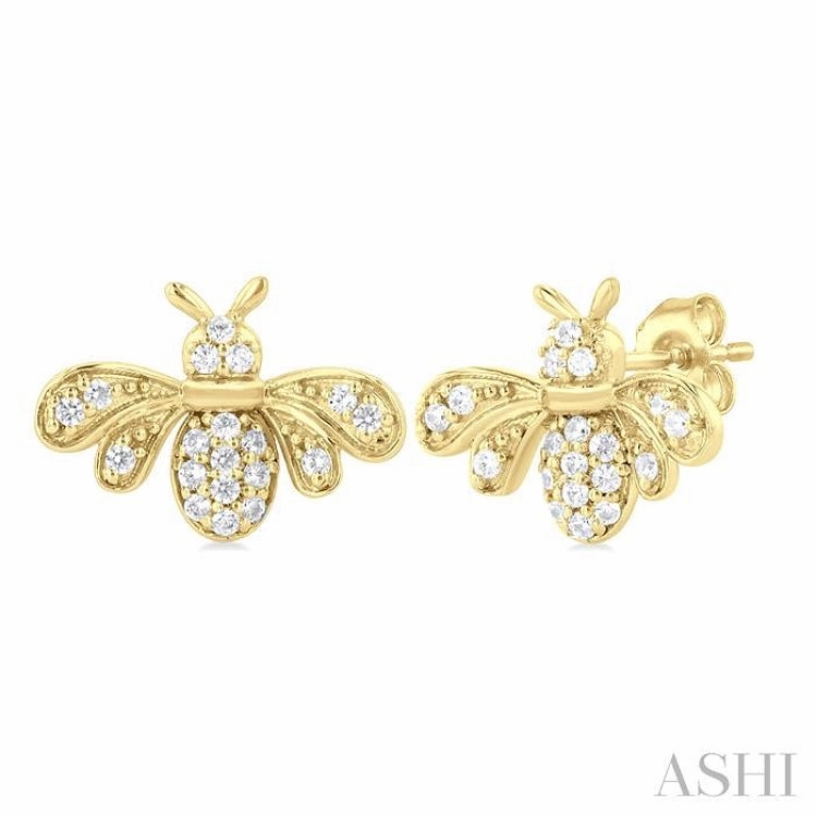 1/8 Ctw Petite Bumble Bee Round Cut Diamond Fashion Stud Earring in 10K Yellow Gold Opulent Edge