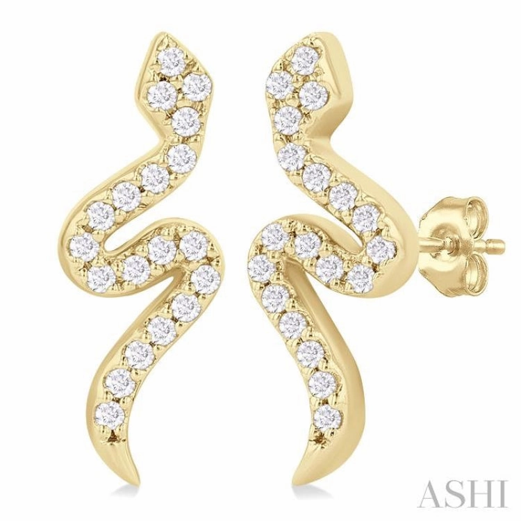 party look Bold Combo 1/8 Ctw Petite Snake Round Cut Diamond Fashion Stud Earring in 10K Yellow Gold