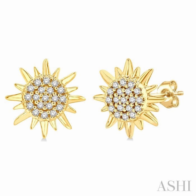 1/8 Ctw Petite Sun Round Cut Diamond Fashion Stud Earring in 10K Yellow Gold Classic Design Everyday Finish