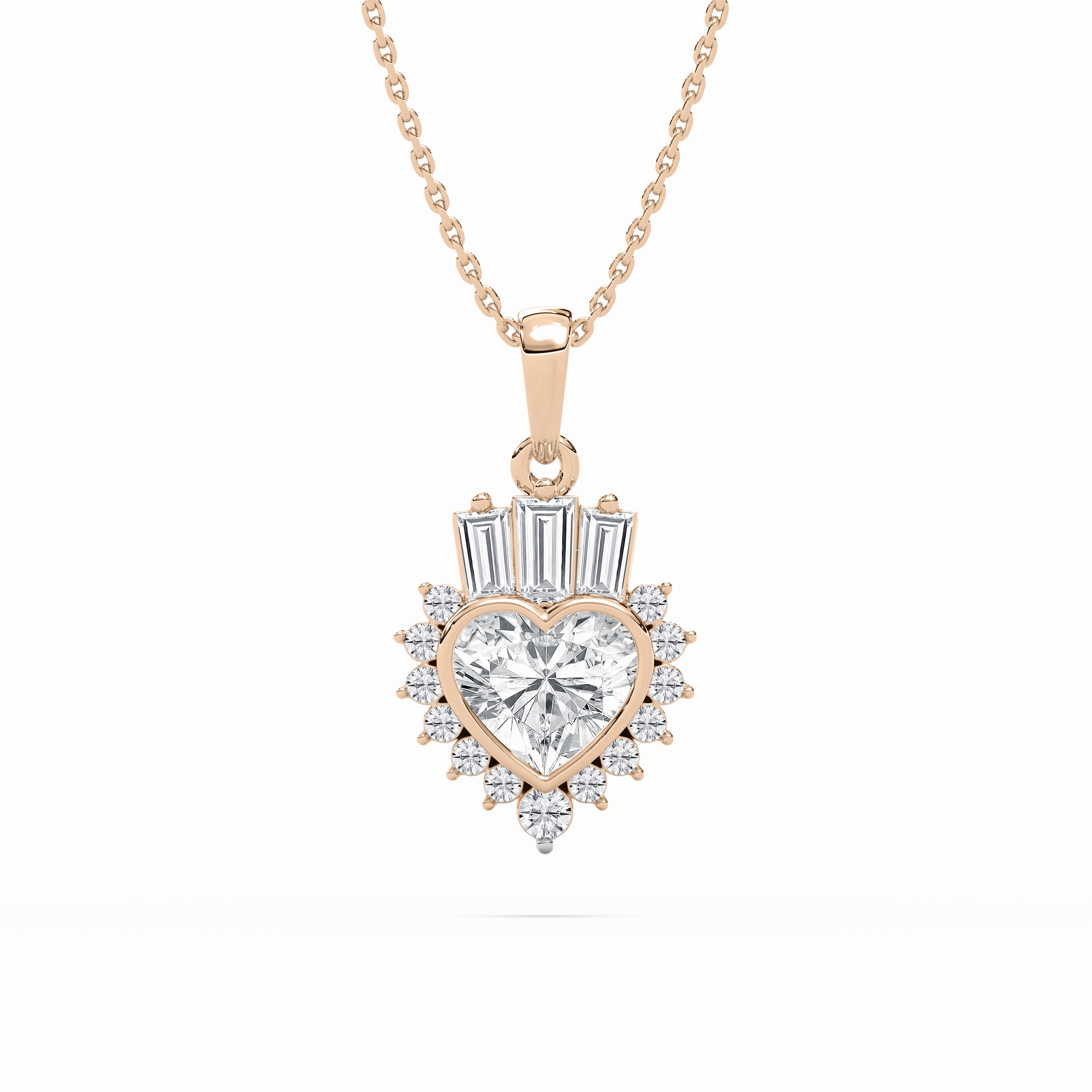 Chic Event 1 ? ctw Heart, Tapered Baguette and Round Lab Grown Diamond Crown Pendant - 18 Inches