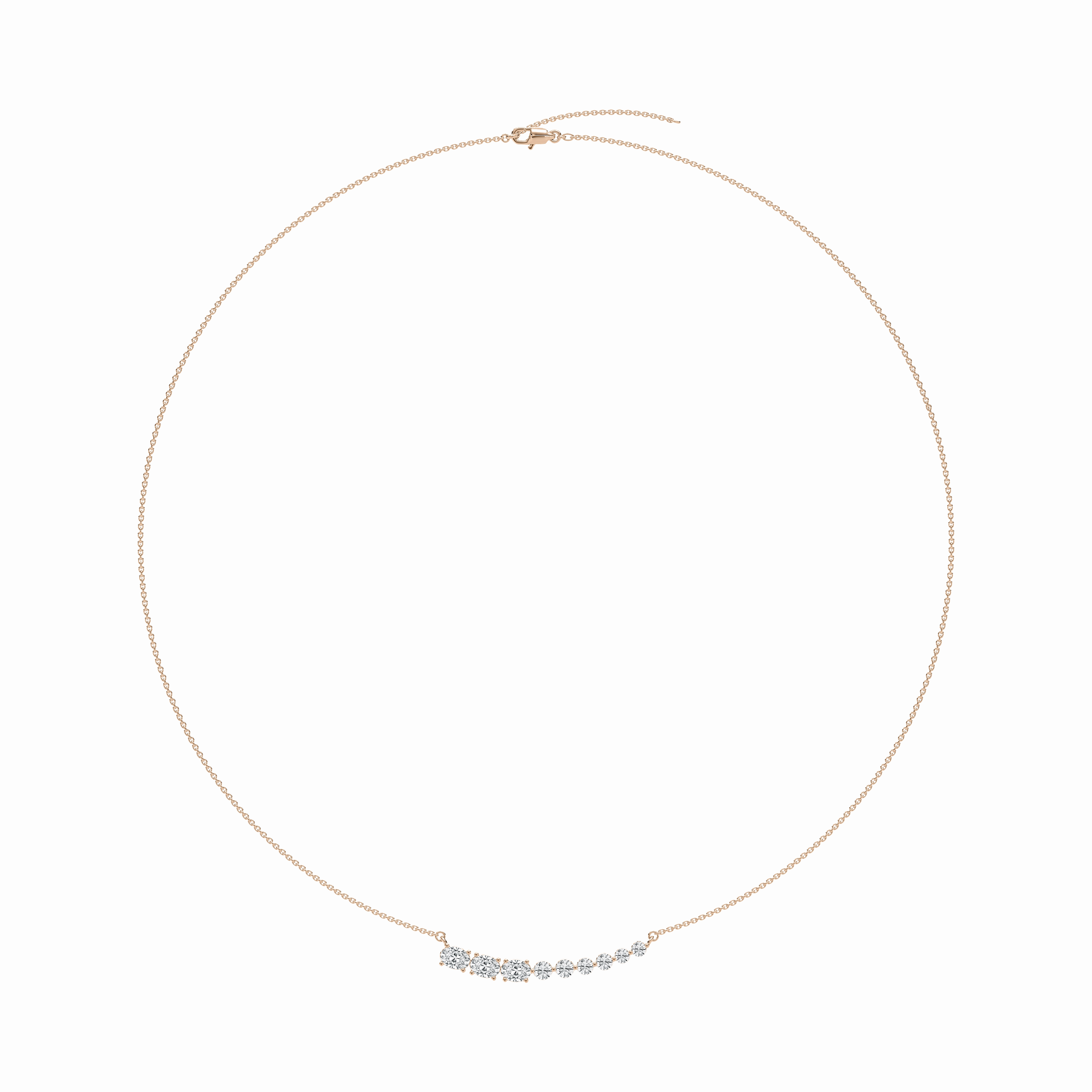 1 ? ctw Oval and Round Lab Grown Diamond Graduated Curved Bar Necklace - 18 Inches Travel Chic For School