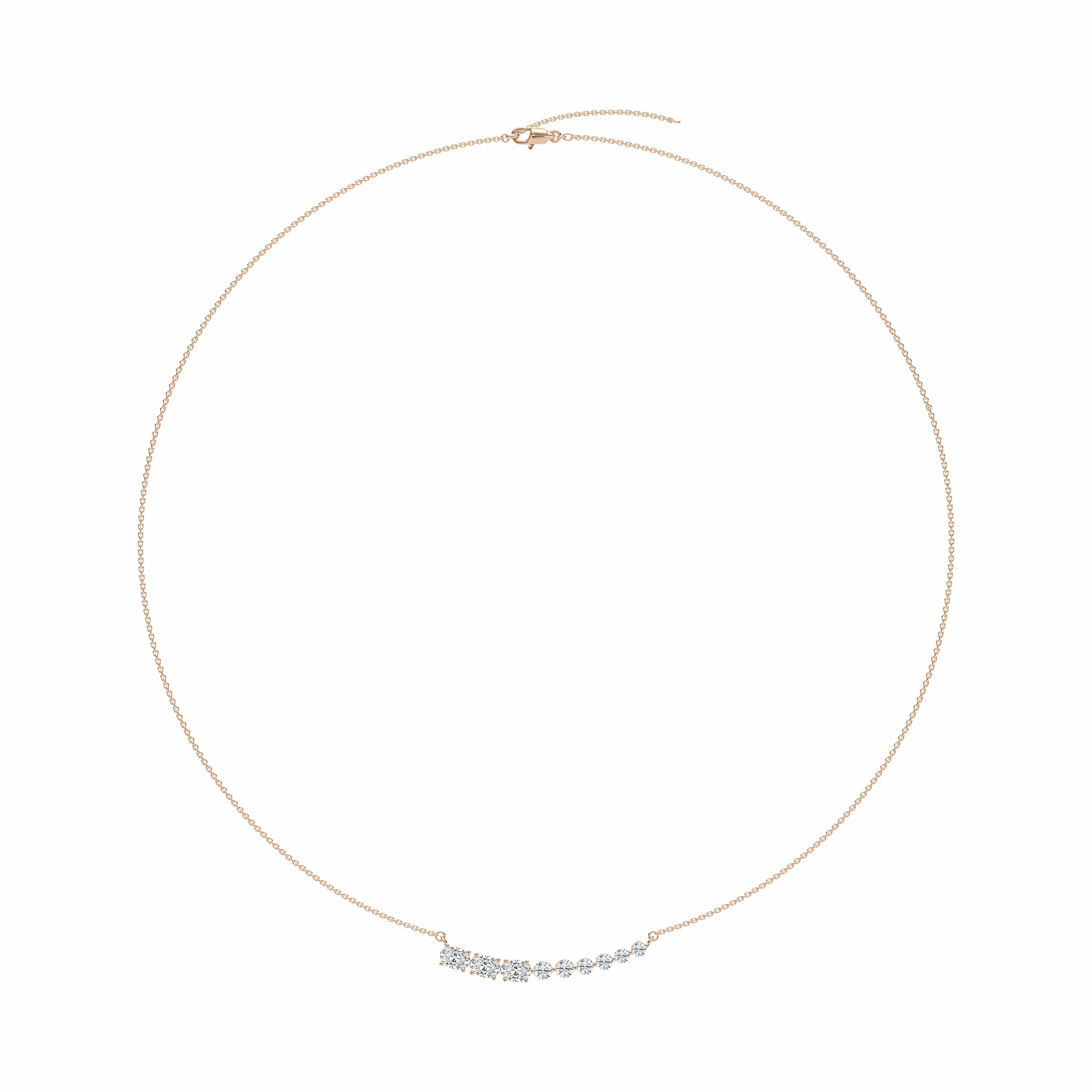 1 ? ctw Oval and Round Lab Grown Diamond Graduated Curved Bar Necklace - 18 Inches Chic Accessory