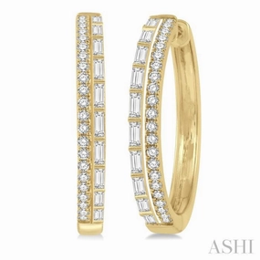 1 ctw Baguette and Round Cut Diamond Fashion Hoop Earring in 14K Yellow Gold Gift Choice Quick Style