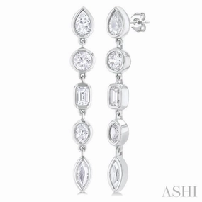 Accent Detail Chic Accessory 1 Ctw Bezel Set Mixed Diamond Cut Fashion Earring in 14K White Gold