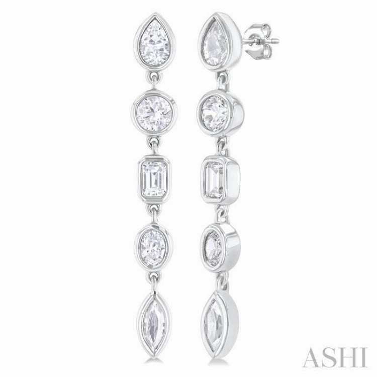 Accent Detail Chic Accessory 1 Ctw Bezel Set Mixed Diamond Cut Fashion Earring in 14K White Gold