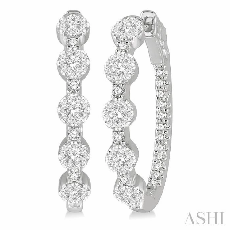 Crisp Sparkle Neutral palette 1 ctw Circular Five Mount Lovebright Round Cut Diamond Hoop Earrings in 14K White Gold