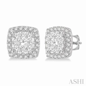 1 Ctw Cushion Shape Lovebright Round Cut Diamond Stud Earrings in 14K White Gold Elegant Pair