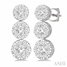 1 Ctw Hanging Triple Mount Lovebright Round Cut Diamond Earring in 14K White Gold Handcrafted Feel