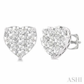 1 Ctw Heart Shape Lovebright Round Cut Diamond Stud Earring in 14K White Gold Beauty Touch Chic Gifts