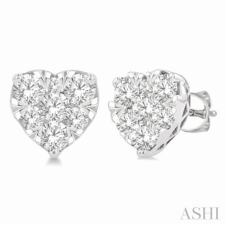 1 Ctw Heart Shape Lovebright Round Cut Diamond Stud Earring in 14K White Gold Beauty Touch Chic Gifts