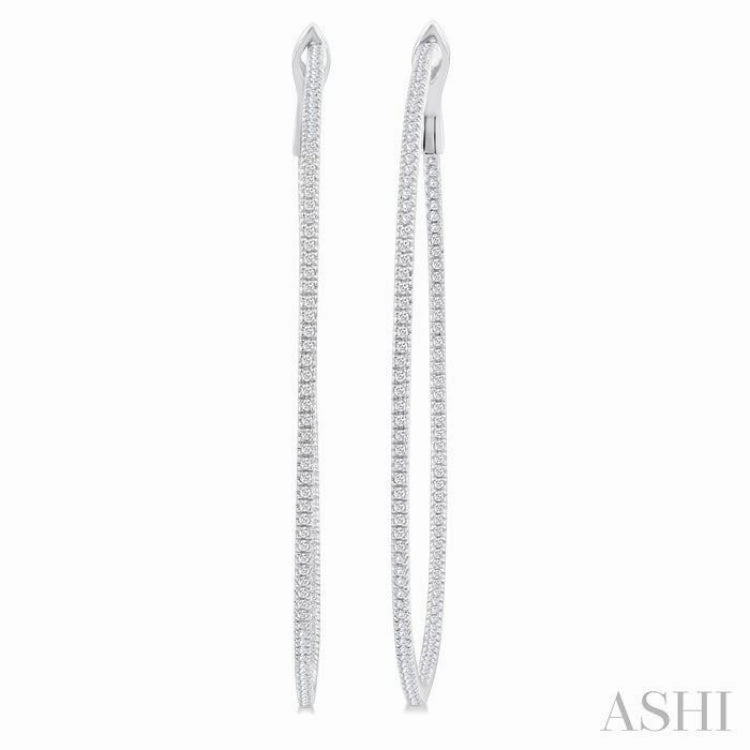 Everyday Accessory Sophisticated Pieces 1 ctw Inside & Outside Round Cut Diamond Hoop Earring in 14K White Gold