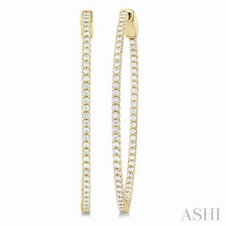 1 Ctw Inside & Outside Round Cut Diamond Hoop Earrings in 14K Yellow Gold Highlight Feature